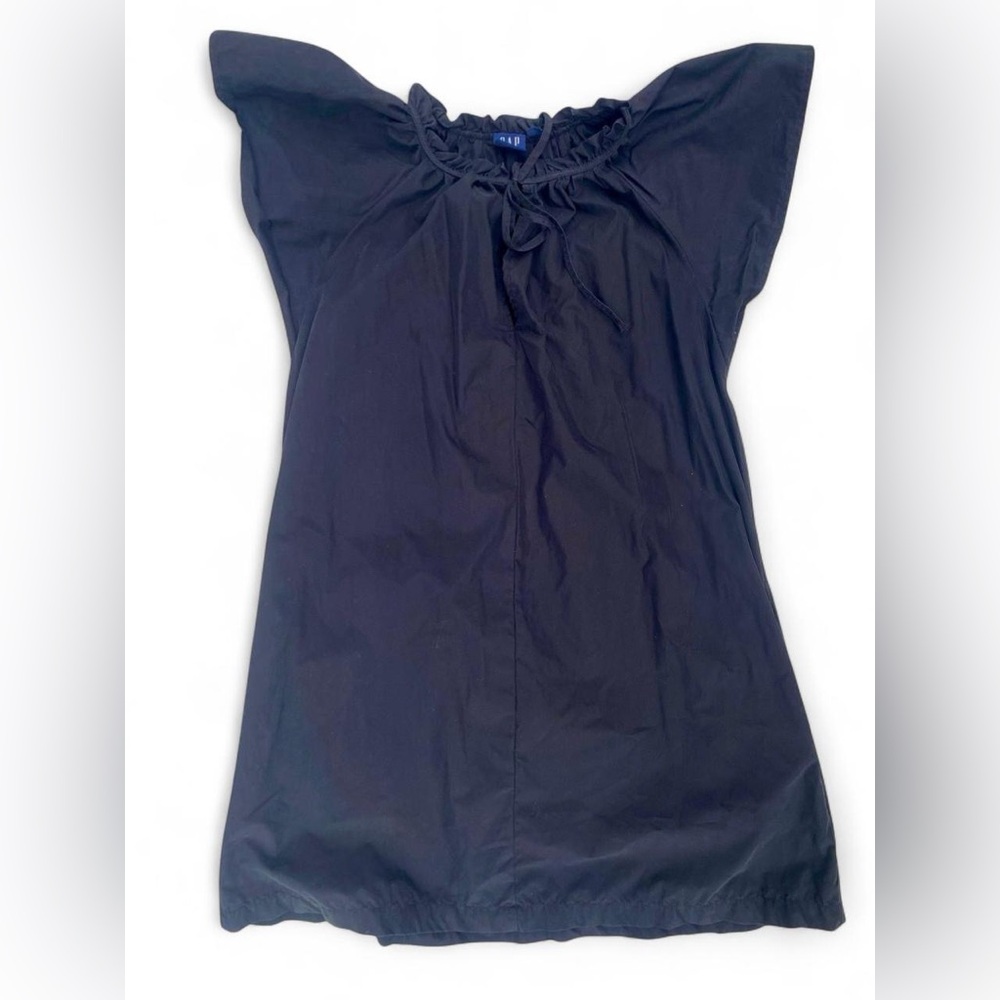 GAP Black Flutter Sleeve Mini Dress | Boho Shift LBD Ruffle Tie | Small Petite S - Picture 4 of 10